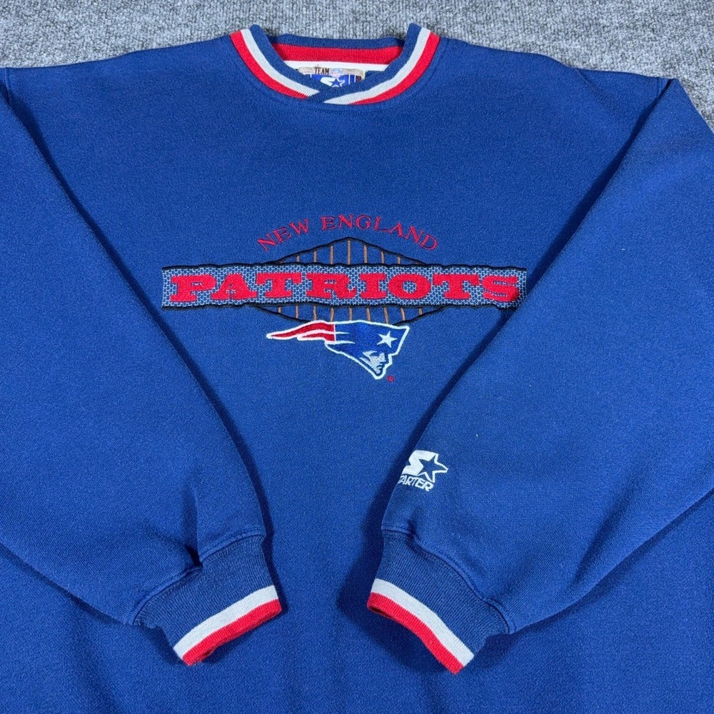 Vintage Starter NFL New England Patriots Sweatshirt Mens XL Blue Embroider Logo